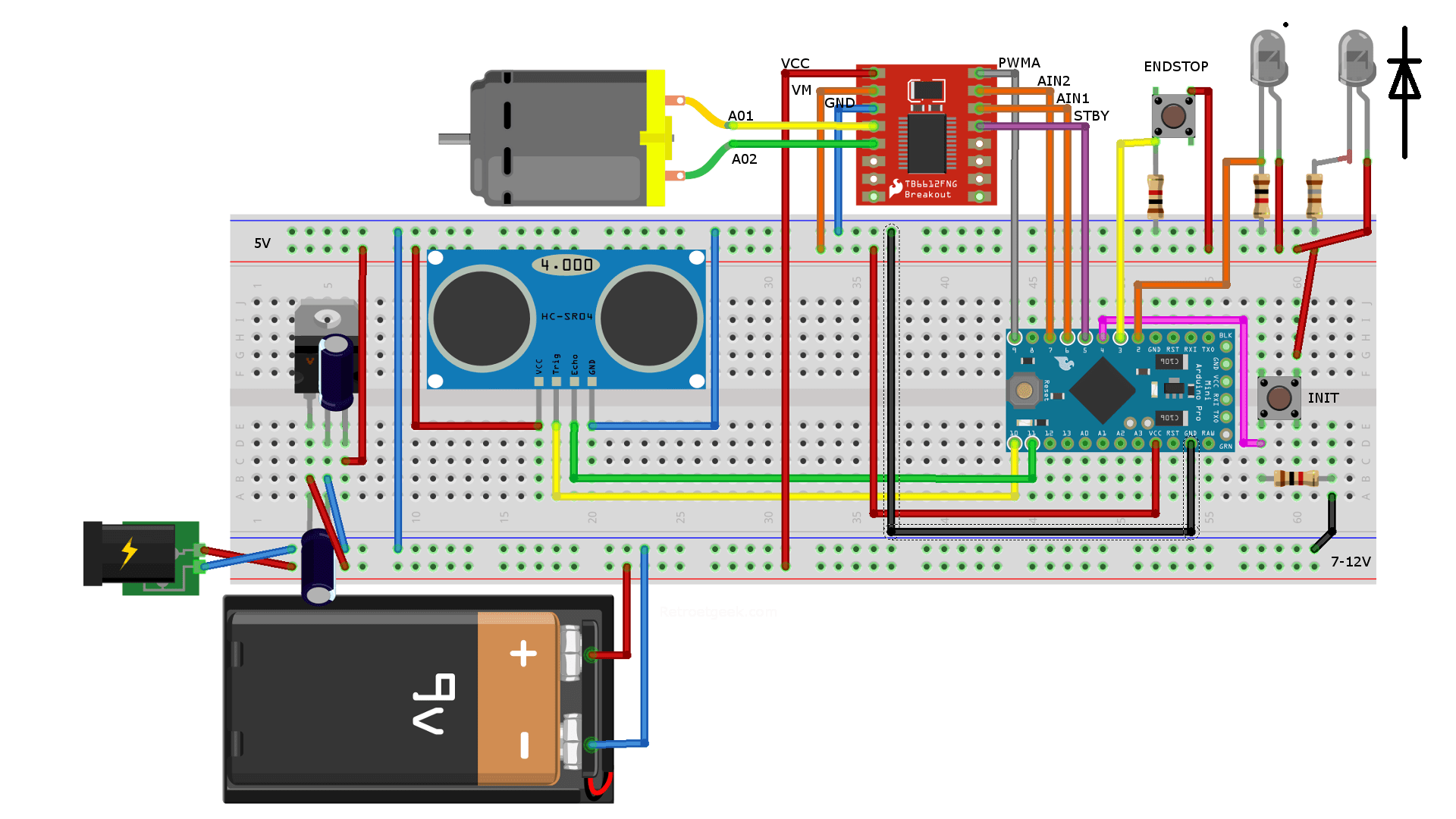 Piège Halloween araignée avec arduino 1 Schéma de câblage pour le piège araignée Halloween avec Arduino
