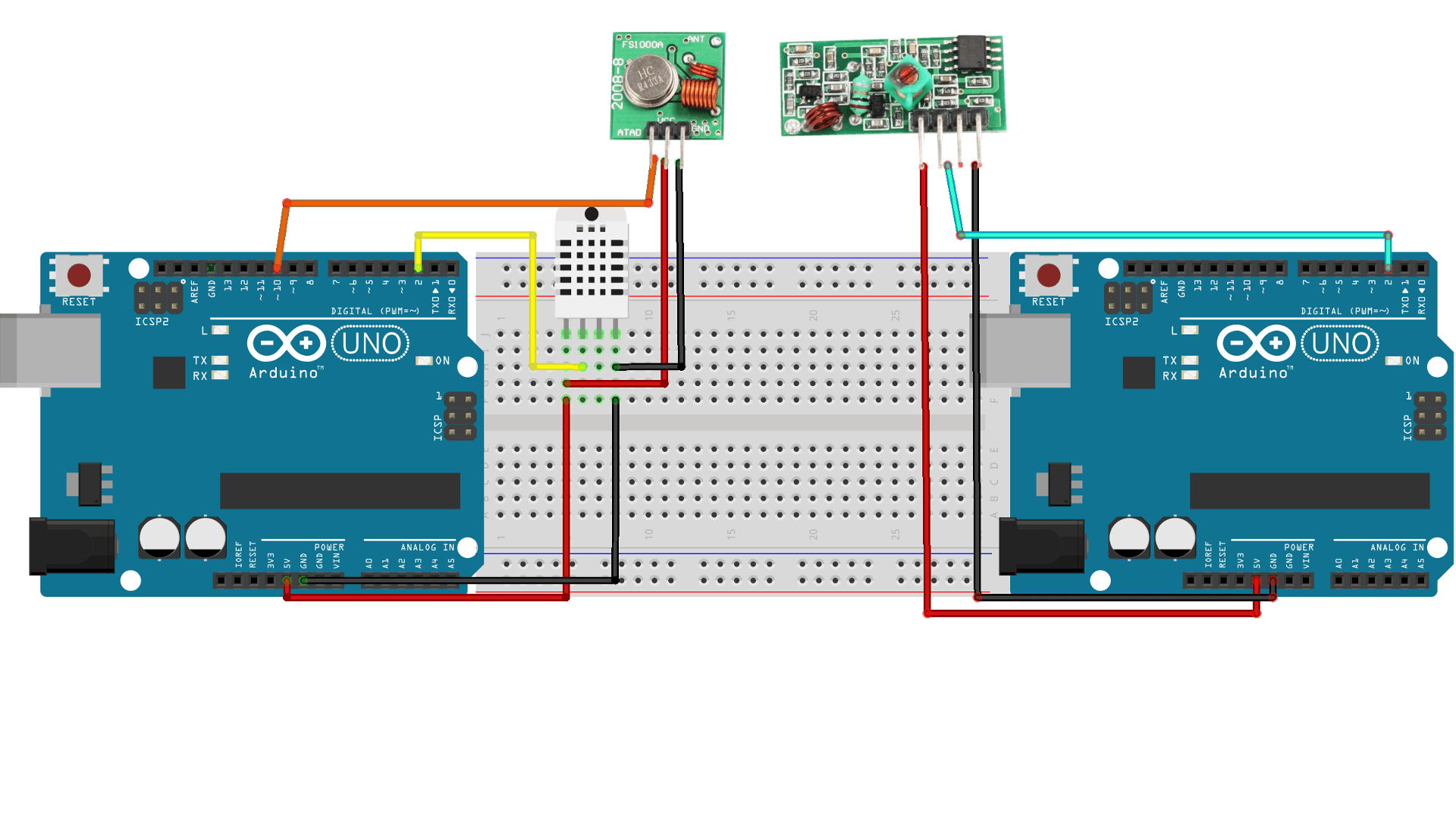 Arduino module RF 433Mhz pour la transmission sans fil et DHT11 pour la température 1 Schéma de câblage Arduino avec module RF 433MHz et DHT11